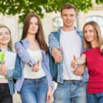 group-young-students-front-school-building